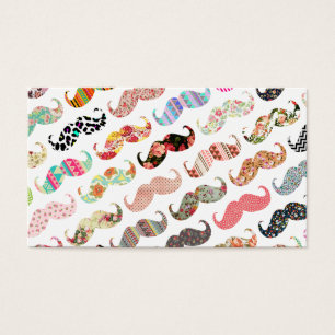 Funny Girly Colorful Pattern Mustaches Visitekaartjes