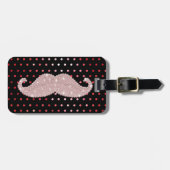 Funny Girly Pink Bling Mustache Polka Dots Pattern Bagagelabel (Voorkant horizontaal)