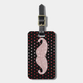 Funny Girly Pink Bling Mustache Polka Dots Pattern Bagagelabel (Voorkant verticaal)