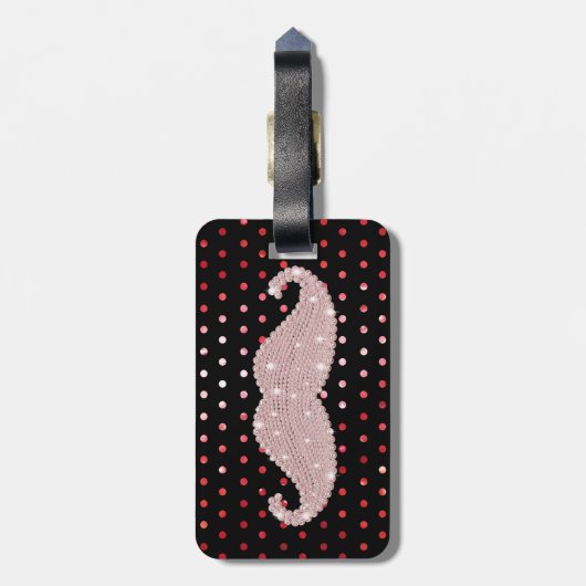 Funny Girly Pink Bling Mustache Polka Dots Pattern Bagagelabel (Achterkant verticaal)