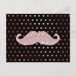 Funny Girly Pink Bling Mustache Polka Dots Pattern Briefkaart