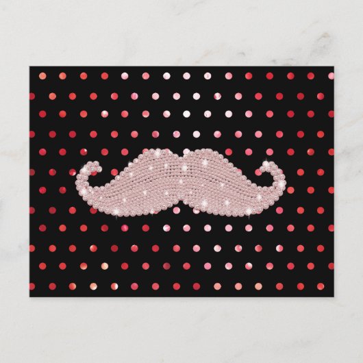 Funny Girly Pink Bling Mustache Polka Dots Pattern Briefkaart (Voorkant)