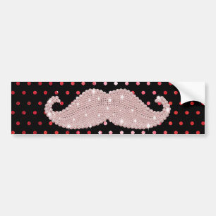 Funny Girly Pink Bling Mustache Polka Dots Pattern Bumpersticker