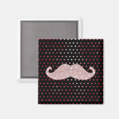 Funny Girly Pink Bling Mustache Polka Dots Pattern Magneet (Voorkant / Achterkant)