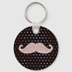 Funny Girly Pink Bling Mustache Polka Dots Pattern Sleutelhanger