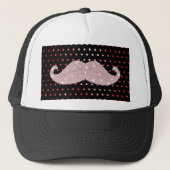 Funny Girly Pink Bling Mustache Polka Dots Pattern Trucker Pet (Voorkant)