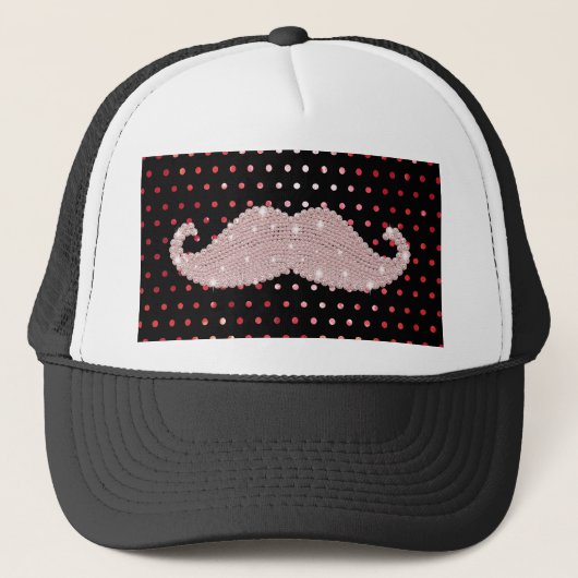 Funny Girly Pink Bling Mustache Polka Dots Pattern Trucker Pet (Voorkant)