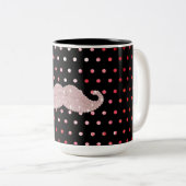Funny Girly Pink Bling Mustache Polka Dots Pattern Tweekleurige Koffiemok (Voorkant rechts)