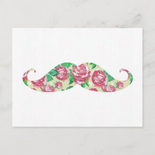 Funny Girly Pink Green White Floral Mustache Briefkaart