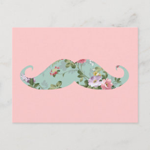 Funny Girly Red Pink Floral Mustache Briefkaart
