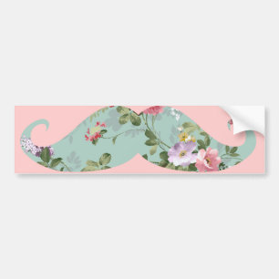 Funny Girly  Red Pink Floral Mustache Bumpersticker