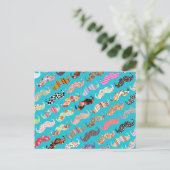 Funny Girly Turquoise Floral Aztec Mustaches Briefkaart (Staand voorkant)
