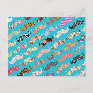 Funny Girly Turquoise Floral Aztec Mustaches Briefkaart