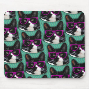 Funny Glasses Tuxedo Cat Pattern Muismat