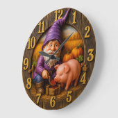 Funny Gnome and Pig in Autumn Harvest Scene clock Grote Klok (Hoek)