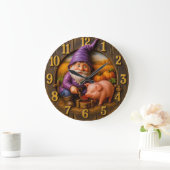 Funny Gnome and Pig in Autumn Harvest Scene clock Grote Klok (Huis)