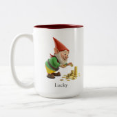 Funny Gnome, Gold Coins, Calligraphy & Monogram Tweekleurige Koffiemok (Links)