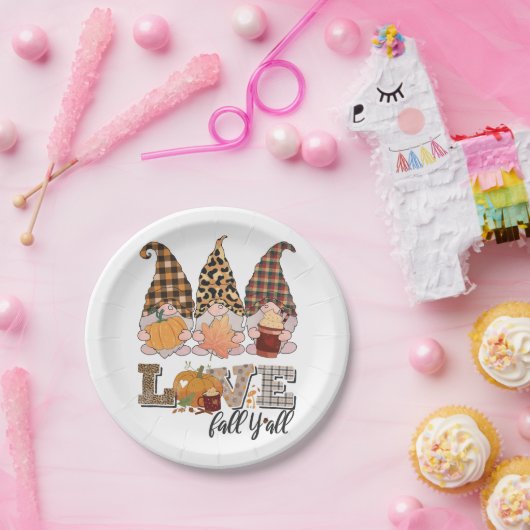 Funny Gnome houdt van herfst, pompoenseizoen Papieren Bordje (Feest)