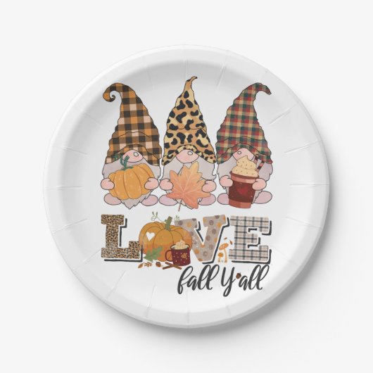 Funny Gnome houdt van herfst, pompoenseizoen Papieren Bordje (Voorkant)
