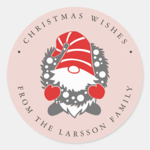 Funny Gnome met Garland Pink Festive Ronde Sticker