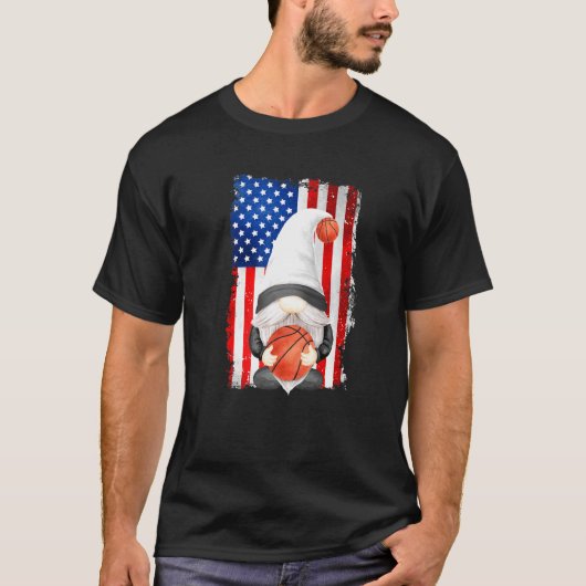 Funny Gnome Patriotic American Flag voor Proud Bas T-shirt (Voorkant)