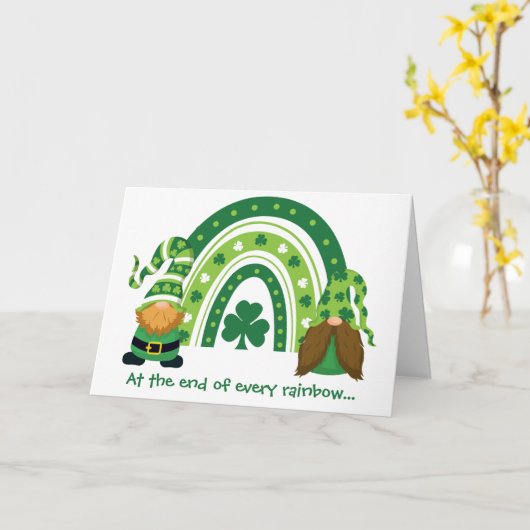 Funny Gnome Rainbow St Patrick's Day Kaart (Gele Bloem)
