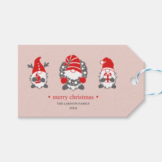 Funny Gnomes | KerstFeestdagen Roze Cadeaulabel (Voorkant (Horizontaal))