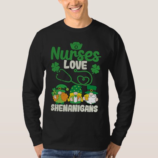 Funny Gnomes Nurse St Patricks Day Nurses Love She T-shirt (Voorkant)