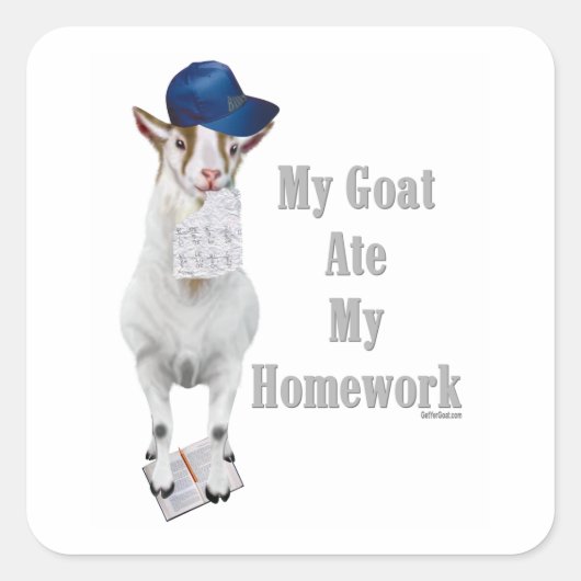 Funny Goat Ate Mijn thuiswerk Vierkante Sticker (Voorkant)