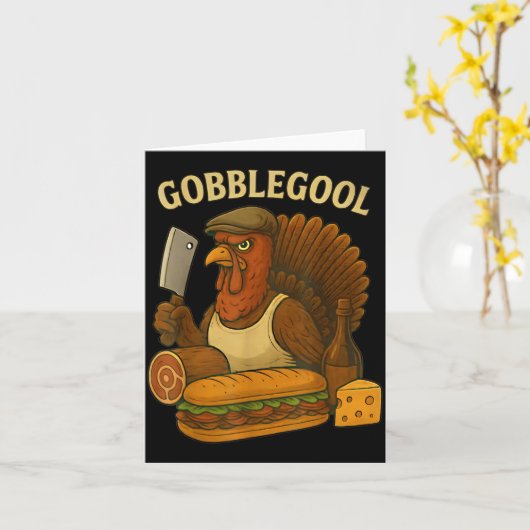 Funny Gobbol Turkey Baker Thanksgiving Kaart (Gele Bloem)