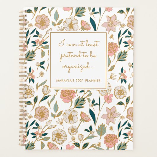 Funny Gold Floral Pattern Name White Planne Planner (Voorkant)