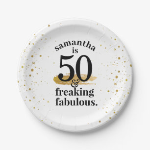 Funny Gold Glitter Fabulous 50th Birthday Papieren Bordje