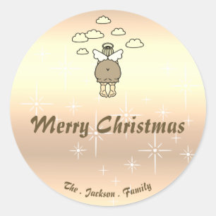 Funny Golden Chubby Angel Christmas Stars Humor Ronde Sticker