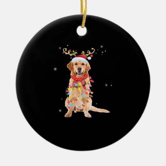 Funny Golden Retriever Christmas Tree Santa Reinde Keramisch Ornament (Voorkant)