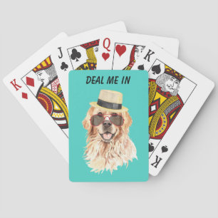 Funny Golden Retriever doet me mee Pokerkaarten