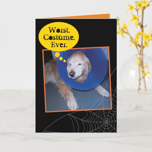 Funny Golden Retriever Halloween Cone of Shame Kaart (Gele Bloem)