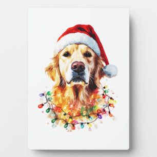 Funny Golden Retriever-hond Kerstman Hoed licht Fotoplaat