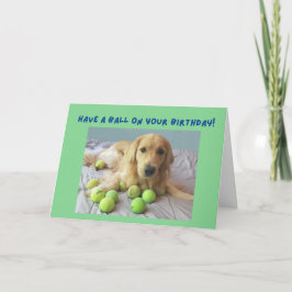 Funny Golden Retriever met Tennis Balls Birthday Kaart