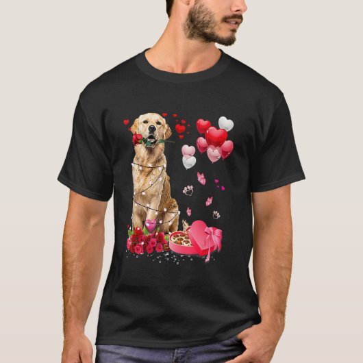 Funny Golden Retriever Roos Heart Happy Valentijn T-shirt (Voorkant)