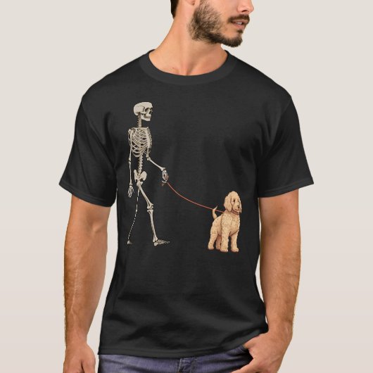 Funny Goldendoodle Skeleton Dog Walking Halloween T-shirt (Voorkant)