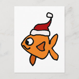 Funny Goldfish in Santa Hat-kerstkunst Feestdagenkaart
