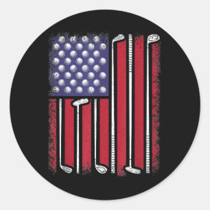 Funny Golf American Flag Golf Speler Golfe Ronde Sticker