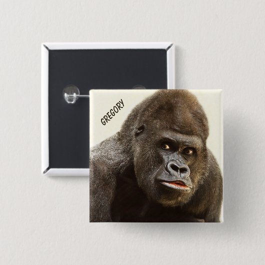 Funny Gorilla, aangepaste naam Vierkante Button 5,1 Cm (Voorkant /achterkant)