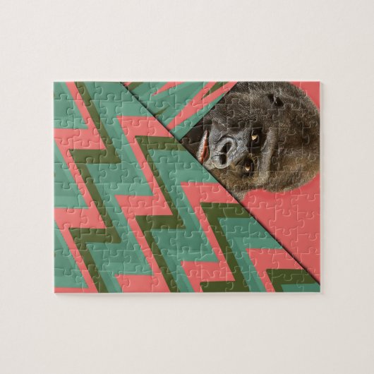 Funny Gorilla Pink Green Chevron Puzzle Legpuzzel (Horizontaal)
