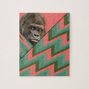 Funny Gorilla Rose Vert Chevron Puzzle