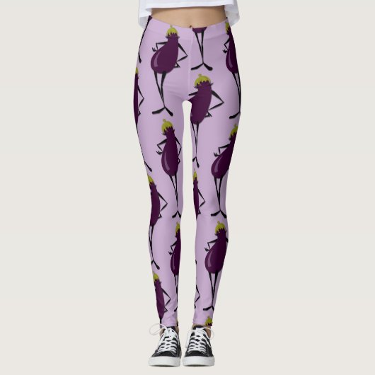 FUNNY GRAPHIC EGGPLANT LADY PATTERN LEGGINGS (Voorkant)