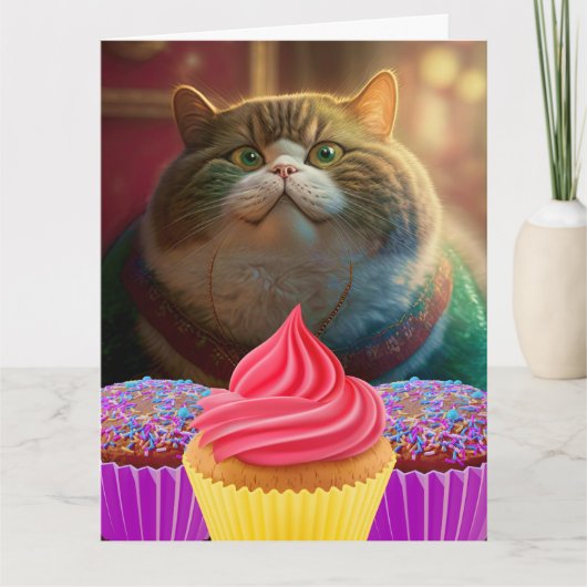 FUNNY GRAS CHAT CARTE DE SALUT D'ANNIVERSAIRE (Devant)