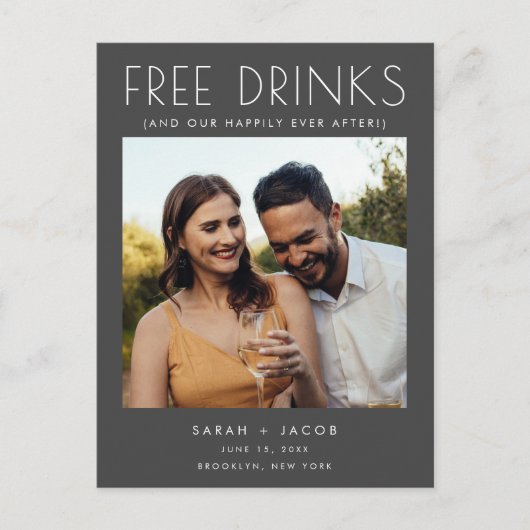 Funny Gratis Drinken Bruiloft Grijs Save the Date Aankondigingskaart (Voorkant)