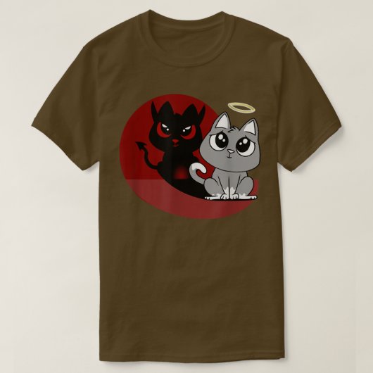 Funny Gray Cat Devil Angel Bad Cat Evil Shadow Dia T-shirt (Design voorkant)