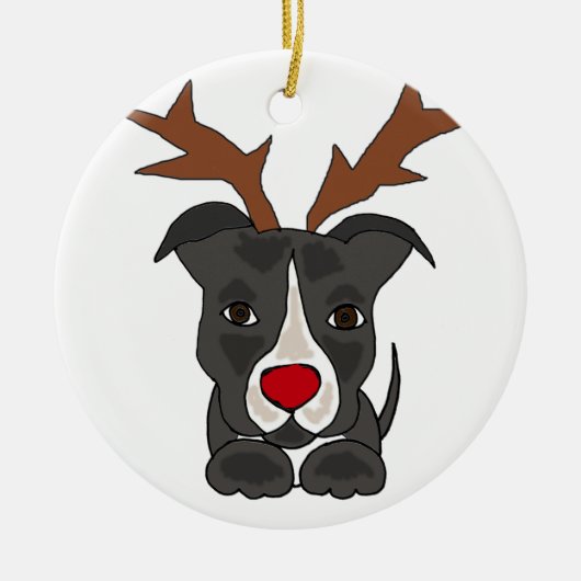 Funny Gray Pitbull Dog als kerstrenrenrender Keramisch Ornament (Voorkant)